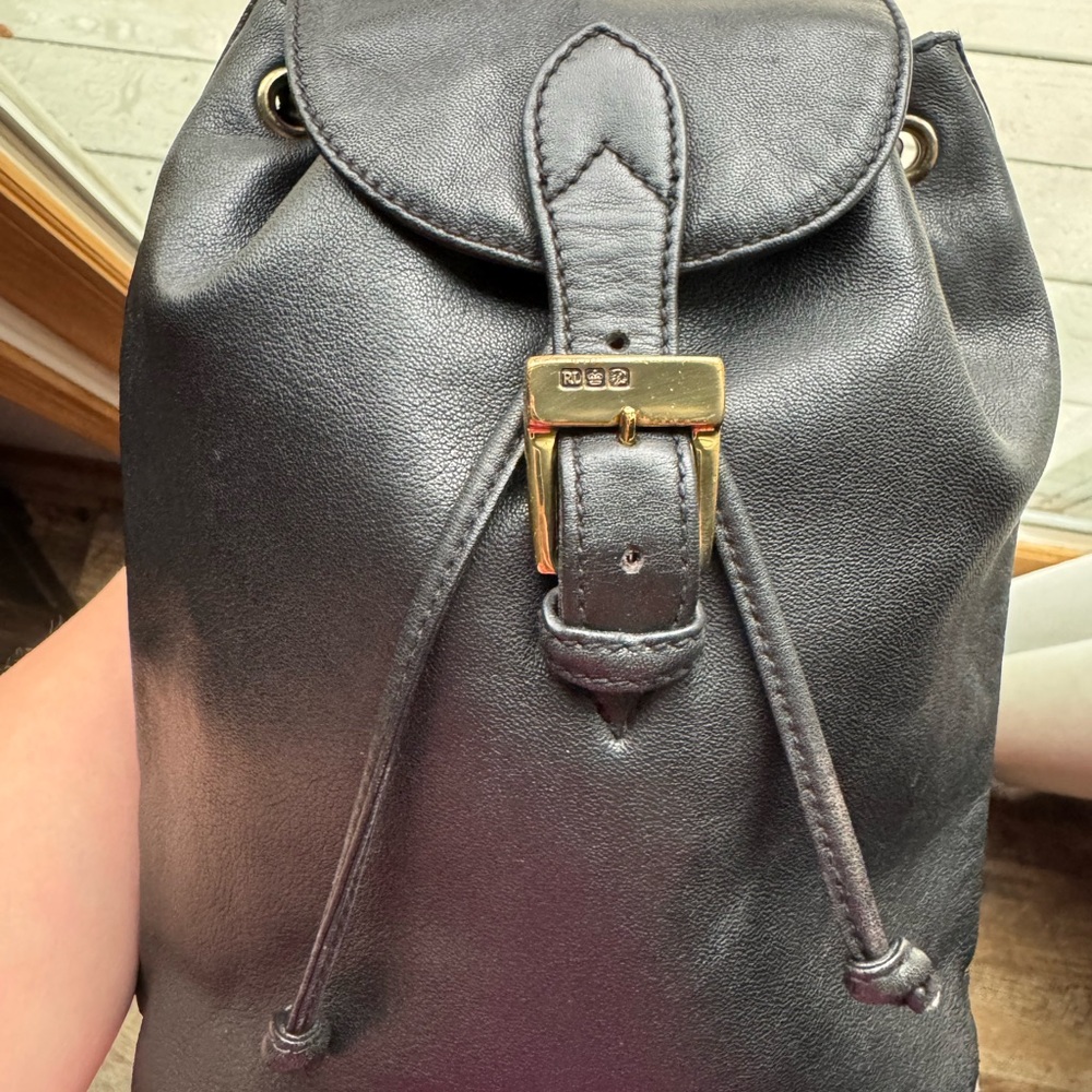Ralph Lauren Black Leather Drawstring Backpack - Picture 7 of 14